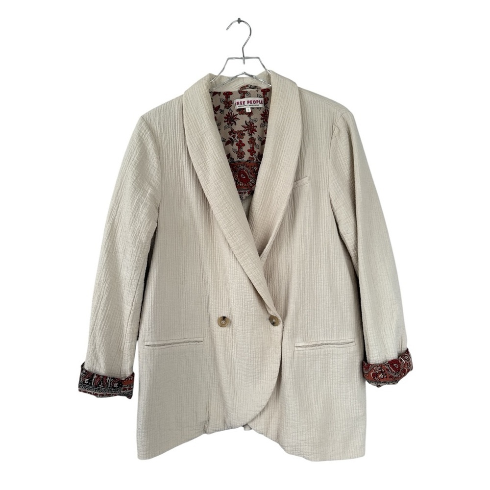 Free People Rowan Blazer in Ecru Ivory Size Small 100% Cotton